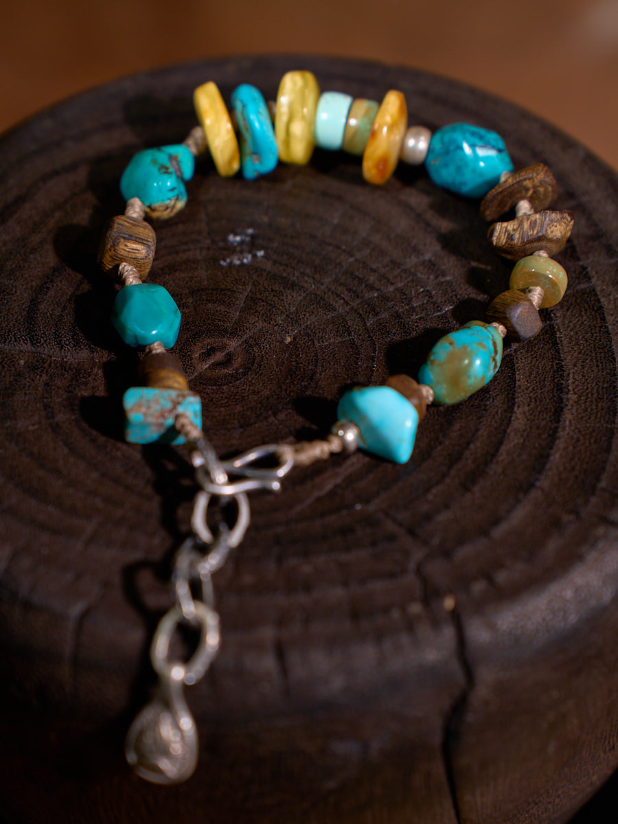 EastKarma FORTUNE HARMONY BRACELET WITH TURQUOISE, AMBER, AND AGARWOOD – A HIMALAYAN TALISMAN OF GOOD LUCK