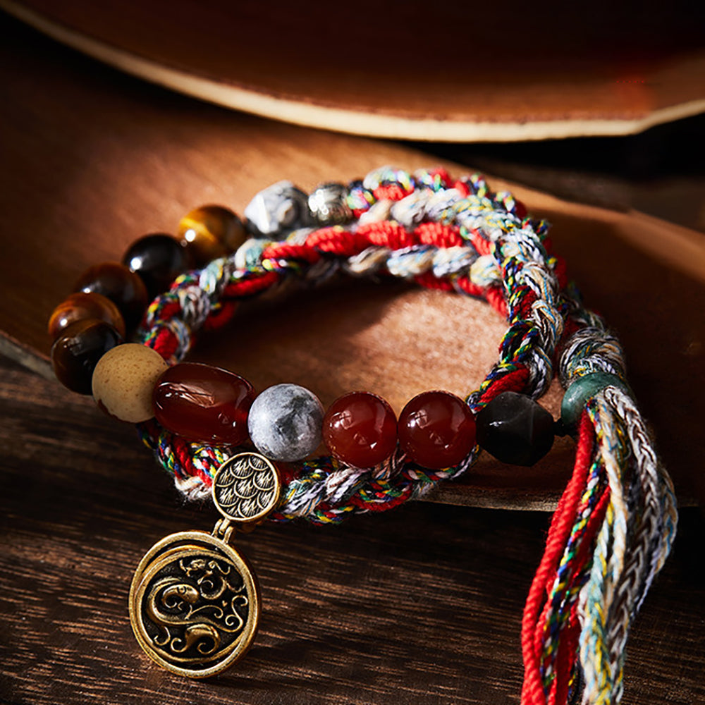 EastKarma PROSPERITY DRAGON AGATE AND TIGER EYE BRACELET