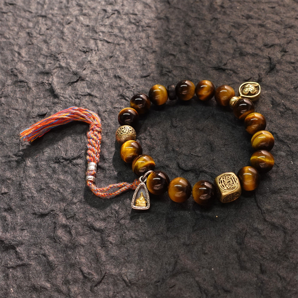 EastKarma WEALTH & STRENGTH TIGER'S EYE BRACELET WITH GOLD BUDDHA CHARM