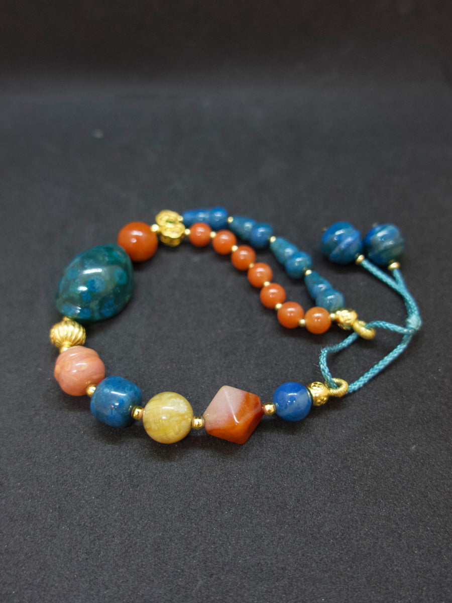 EastKarma AGATIZED CORAL GOLD-SILVER TASSEL ENERGY BRACELET