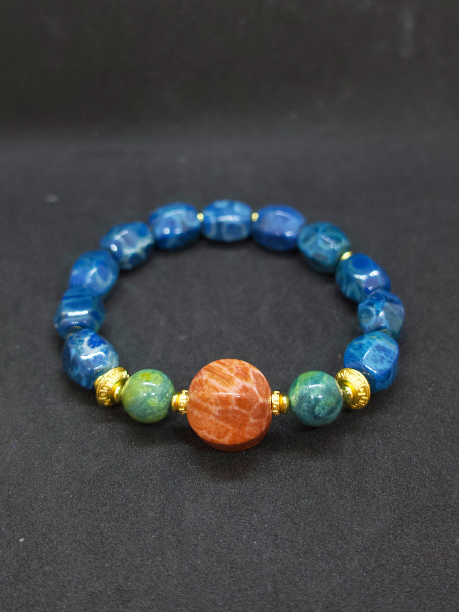 EastKarma AGATIZED CORAL TRANQUIL OCEAN BRACELET