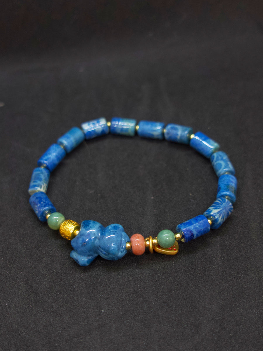 EastKarma AGATIZED CORAL ELEPHANT GUARDIAN BRACELET