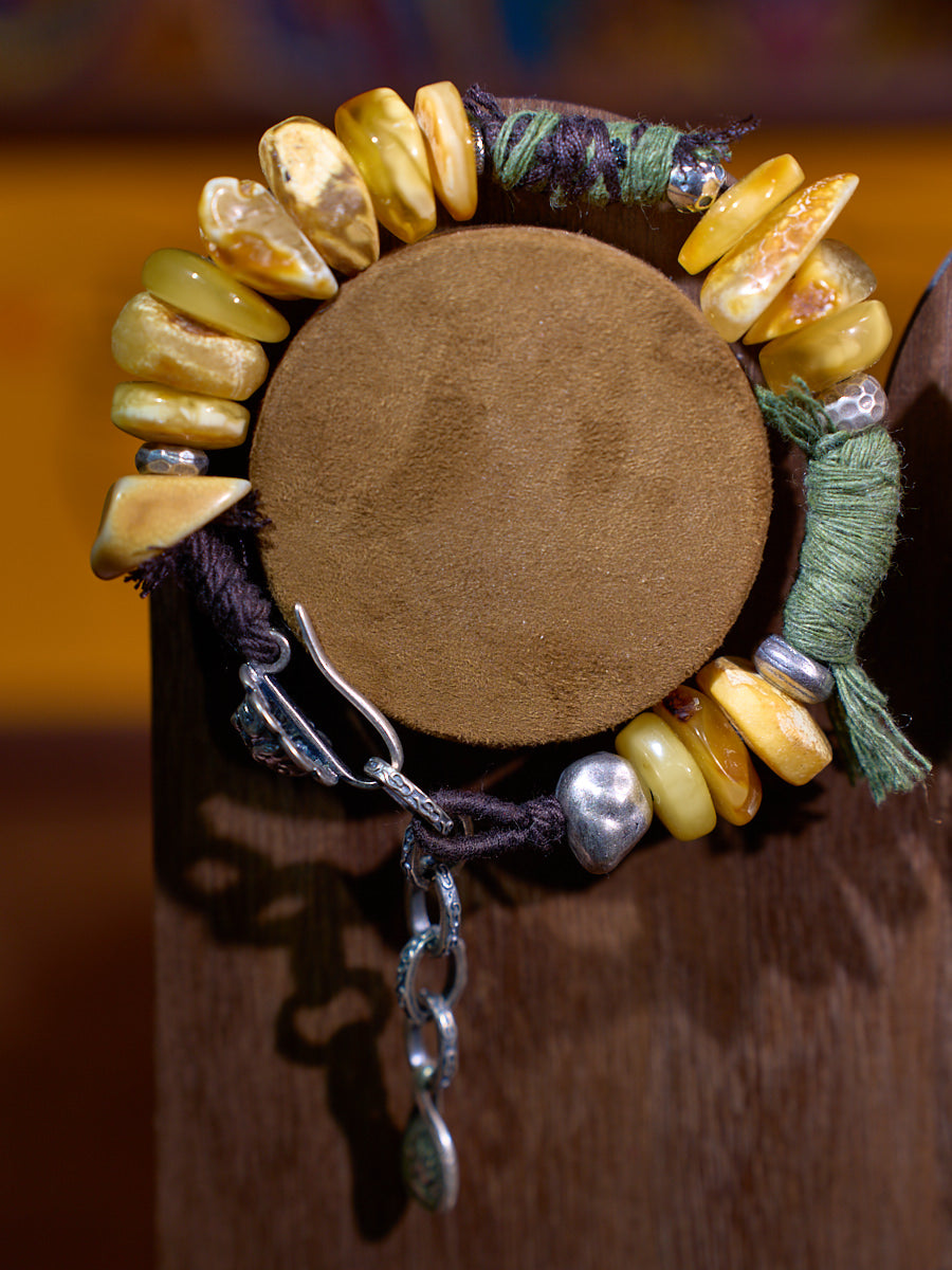 EastKarma AMBER AND STERLING SILVER BRACELET – TALISMAN OF CALM AND HIMALAYAN SERENITY