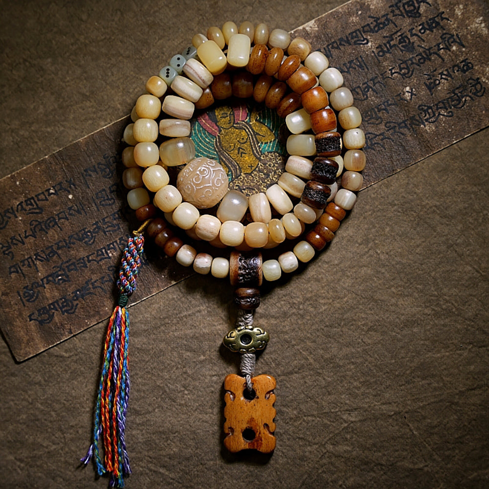 EastKarma ABUNDANCE YAK BONE 108 MALA BEADS NECKLACE