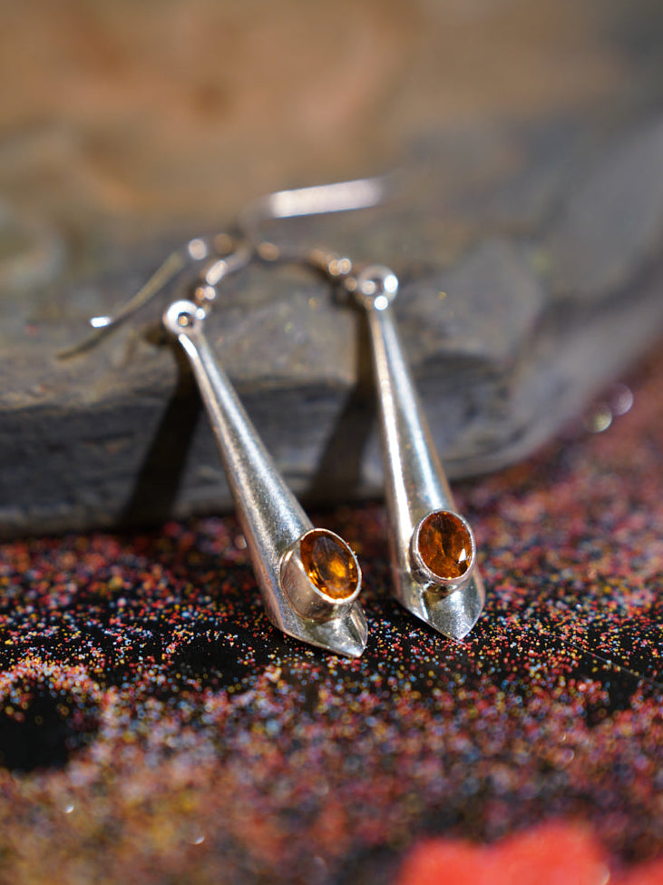 EastKarma ATTRACT ABUNDANCE JOY EARRINGS | CITRINE STERLING SILVER TRUMPET FLOWER DESIGN
