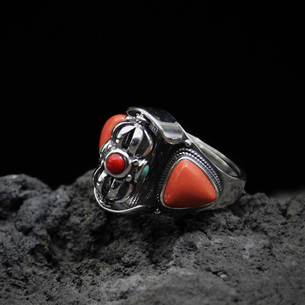EastKarma LUCKY DAWN EMBRACE TURQUOISE CORAL STERLING SILVER RINGS