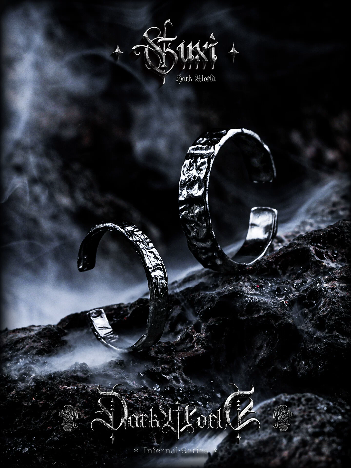 GUXI【逆流】暗黑风小众复古925银戒指男士情侣指环开口简约百搭