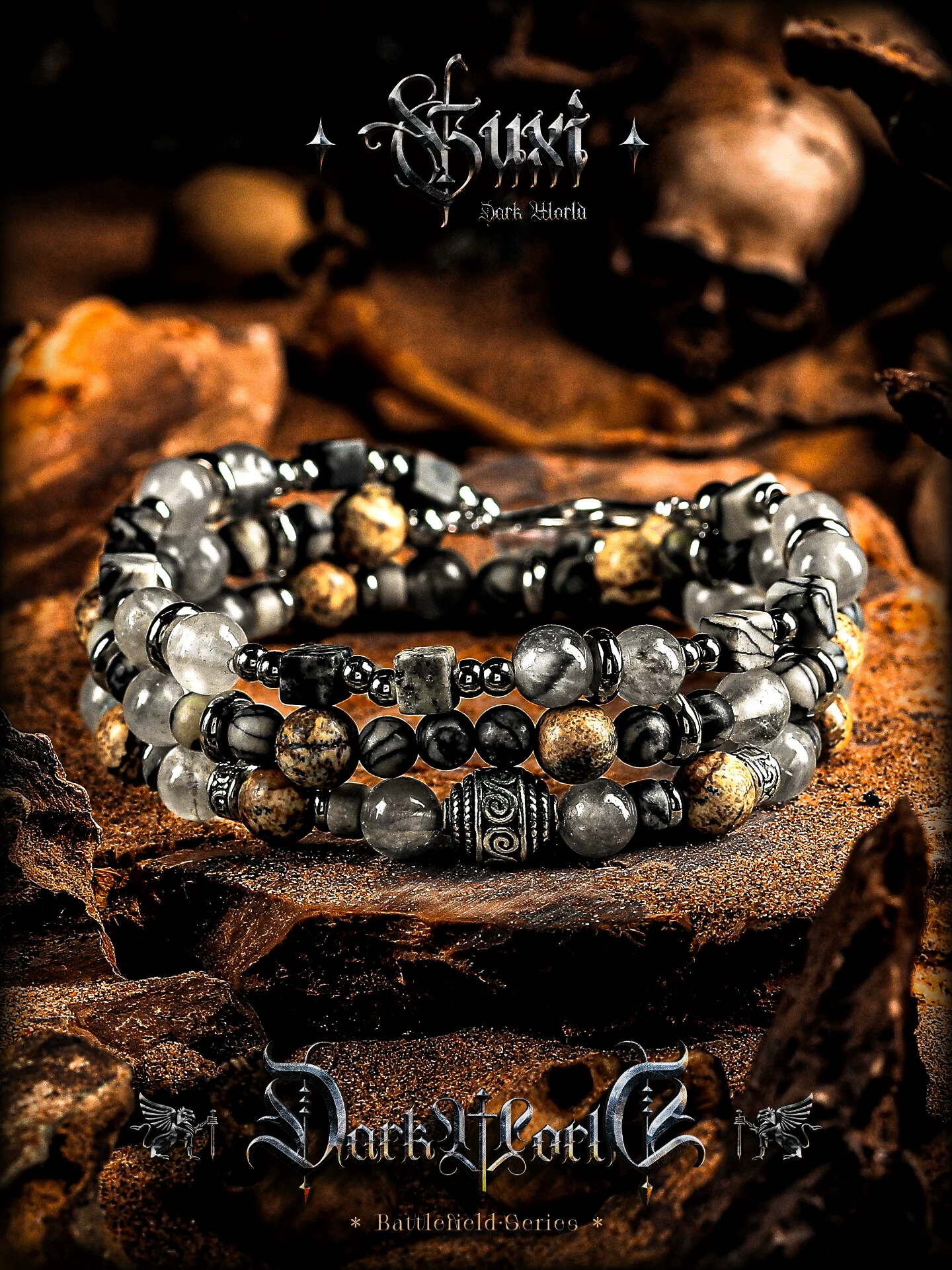 GUXI【旅行者】小众设计雾水晶手链男图画石手串珠子饰品个性叠戴