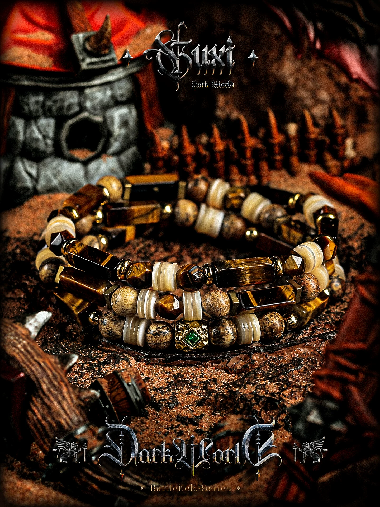 GUXI【遗辉】原创复古虎眼石手链男高级感图画石手串小众个性饰品