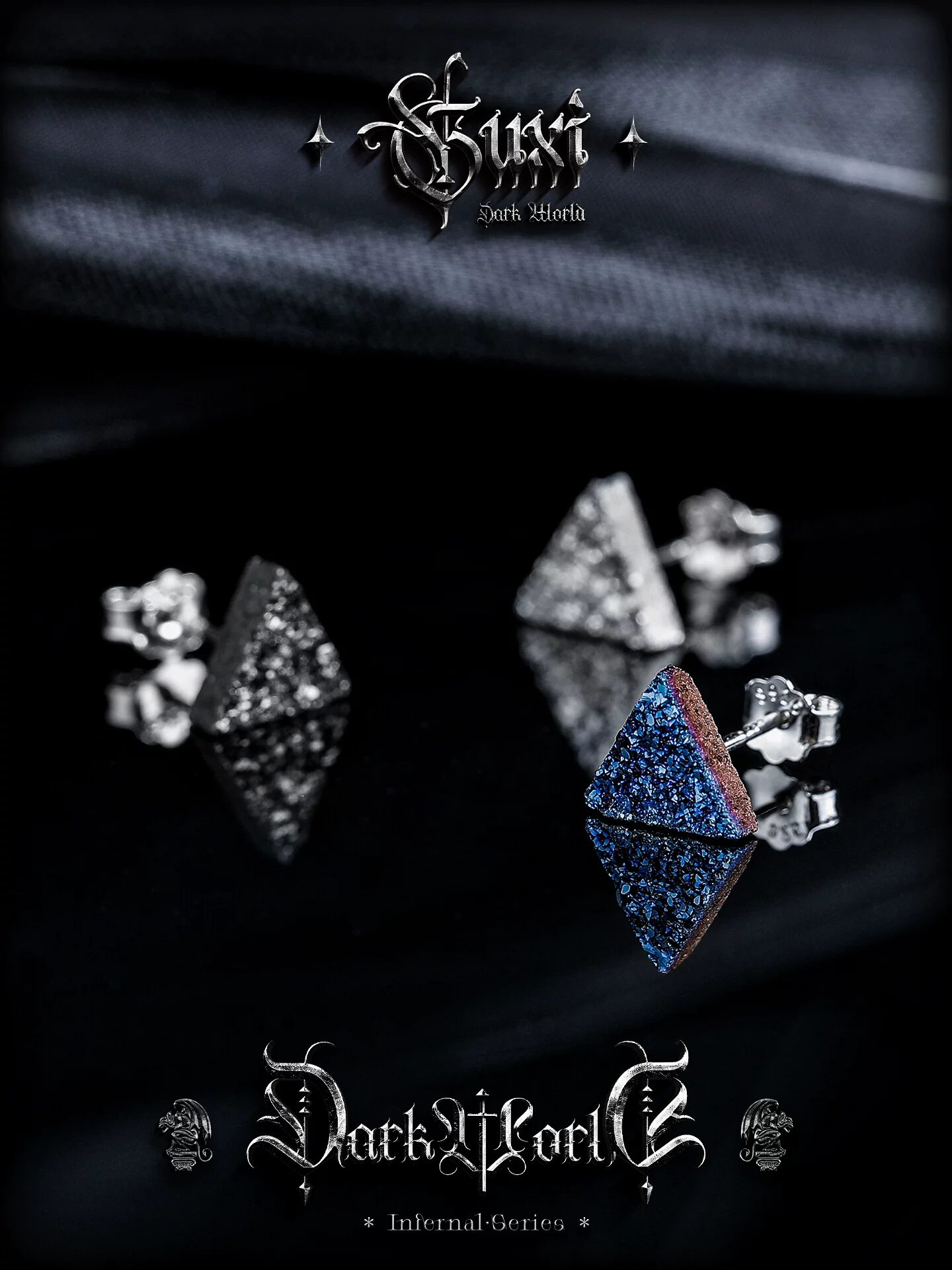 GUXI【菱】晶簇三角形925银耳钉男高级感冷淡风耳饰个性简约单只