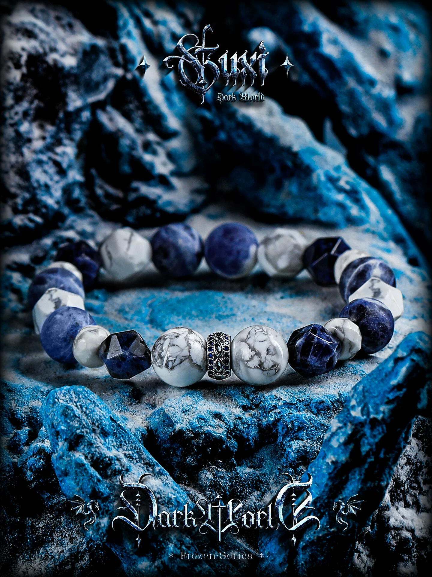 GUXI【冷瞳】天然蓝纹石手链男白纹石手串珠百搭简约小众生日礼物