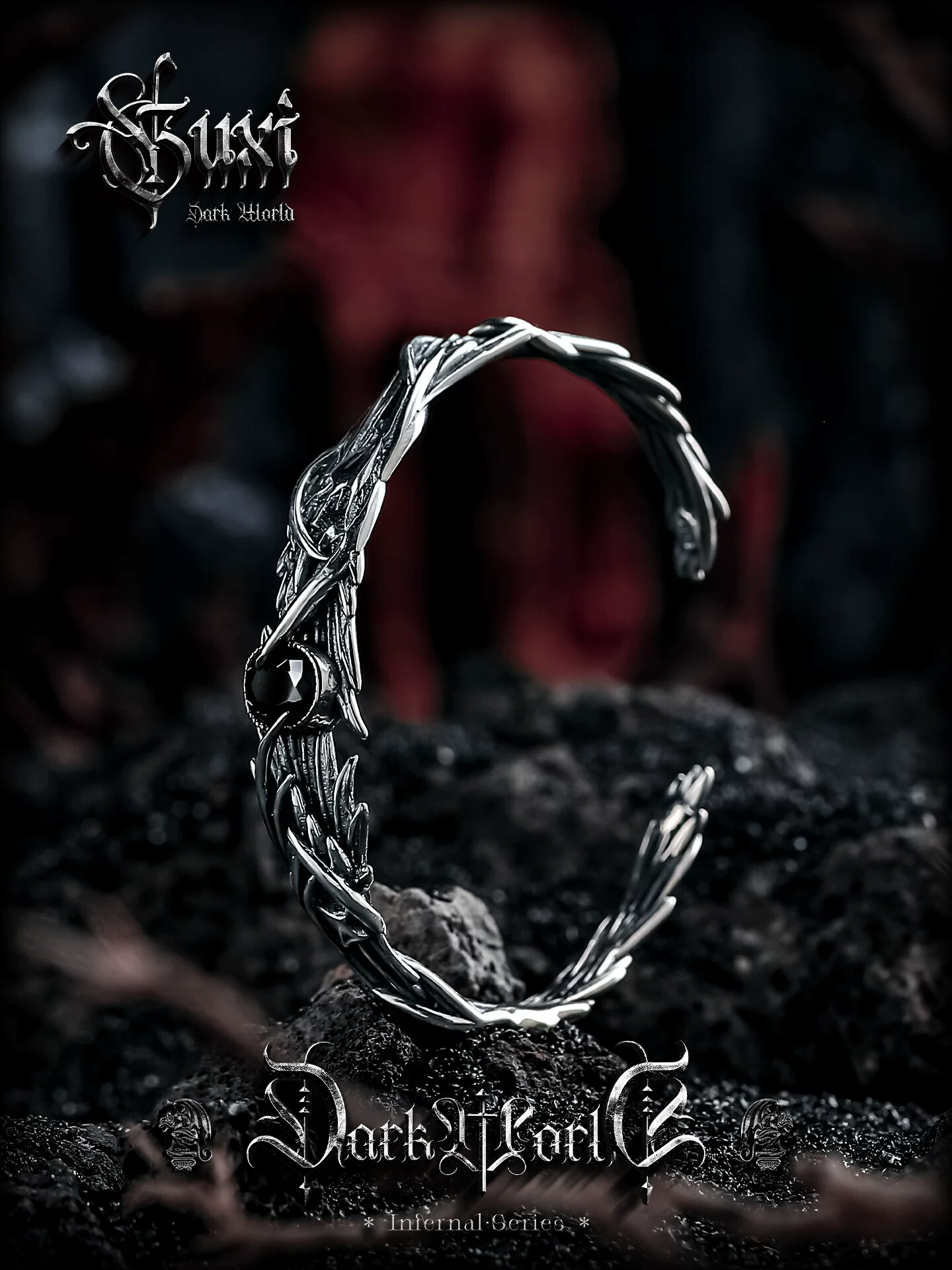 GUXI【翎影】暗黑风925银手镯男小众手链高级感轻奢手环重工银饰