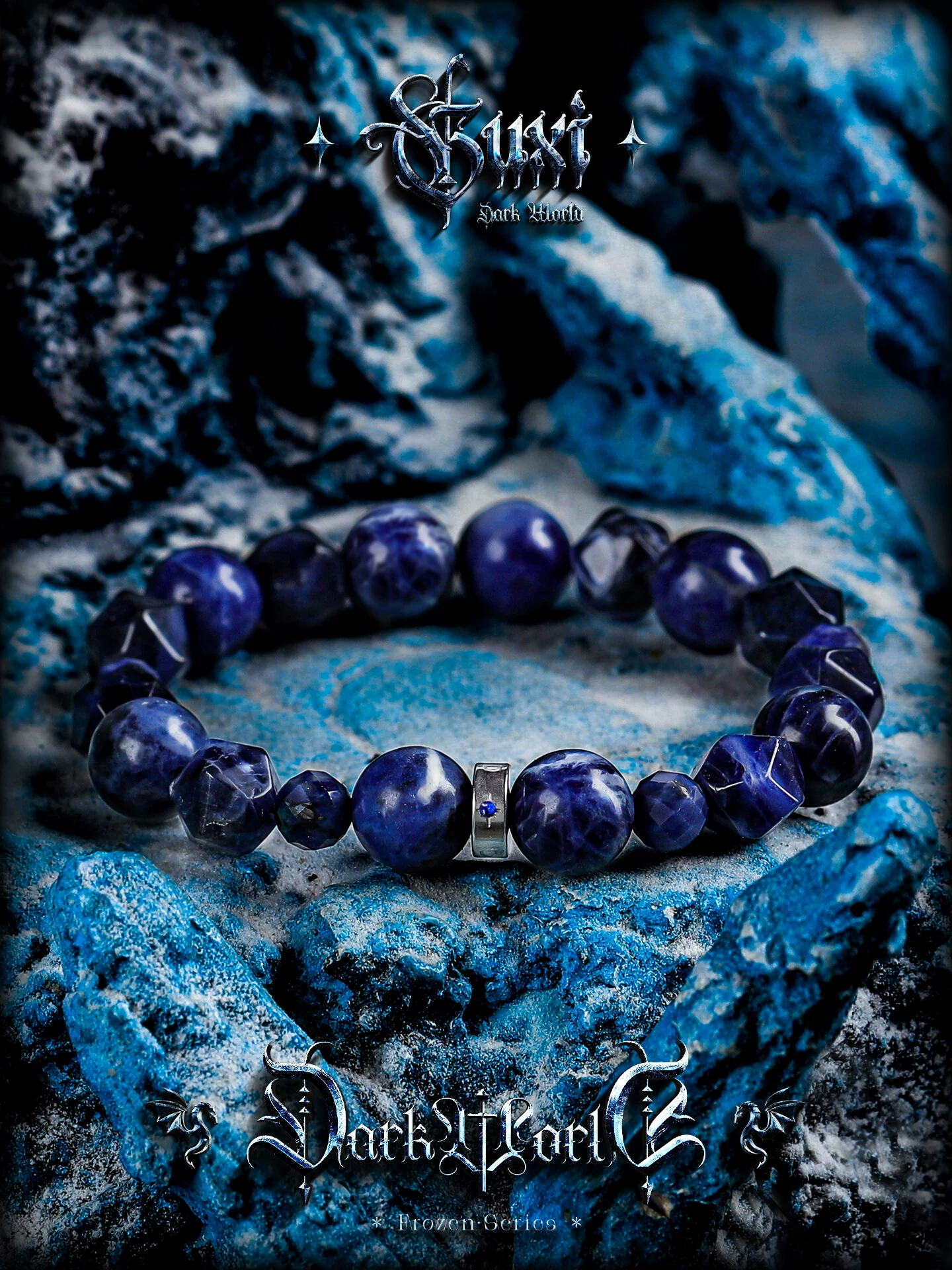 GUXI【冰锋】原创设计天然蓝纹石手链男珠子手串复古时尚百搭饰品