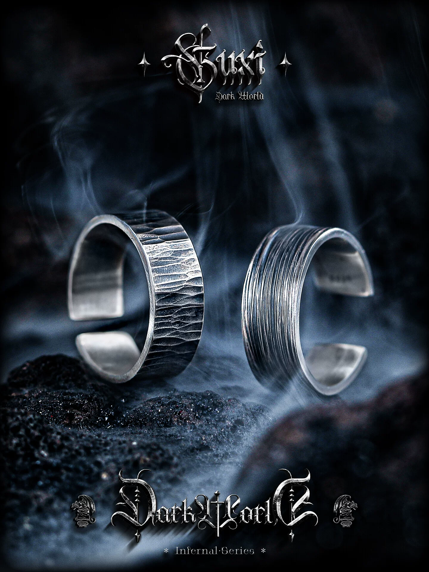 GUXI【辞暮】原创设计925银戒指男手工做旧银饰指环情侣简约百搭