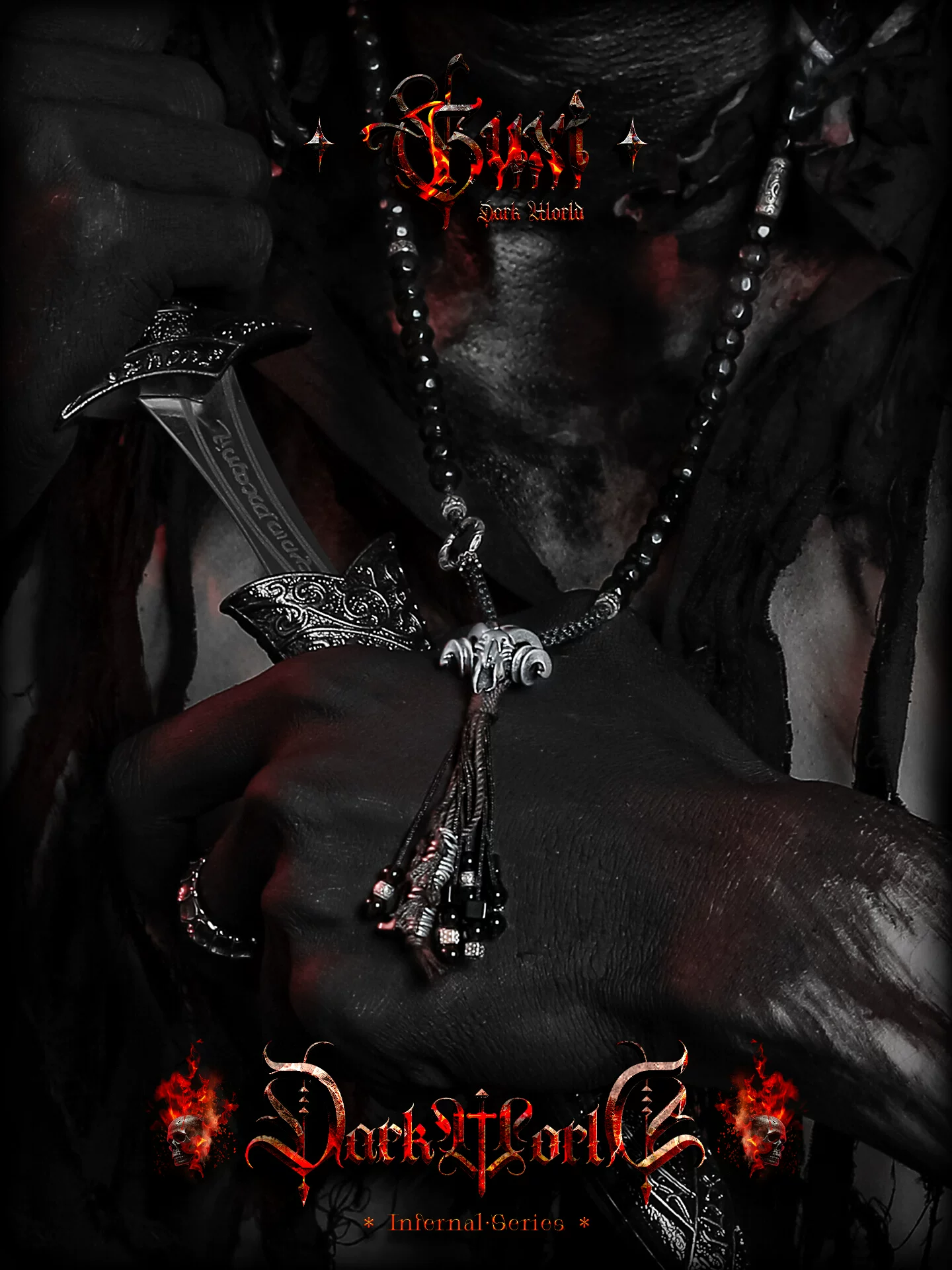 GUXI【暗界】暗黑风六字真言项链男925银复古做旧羊头吊坠毛衣链