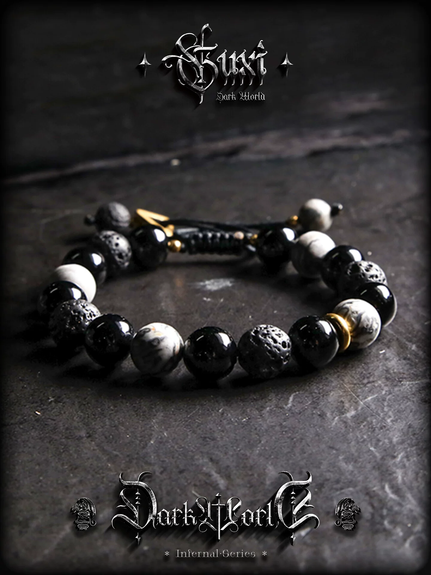 GUXI【幻夜】暗黑复古黑曜石手链男生小众火山石手串生日礼物饰品