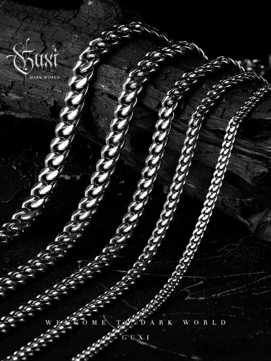 GUXI【叛逆】嘻哈古巴项链男生欧美潮流百搭钛钢素链送男友礼物