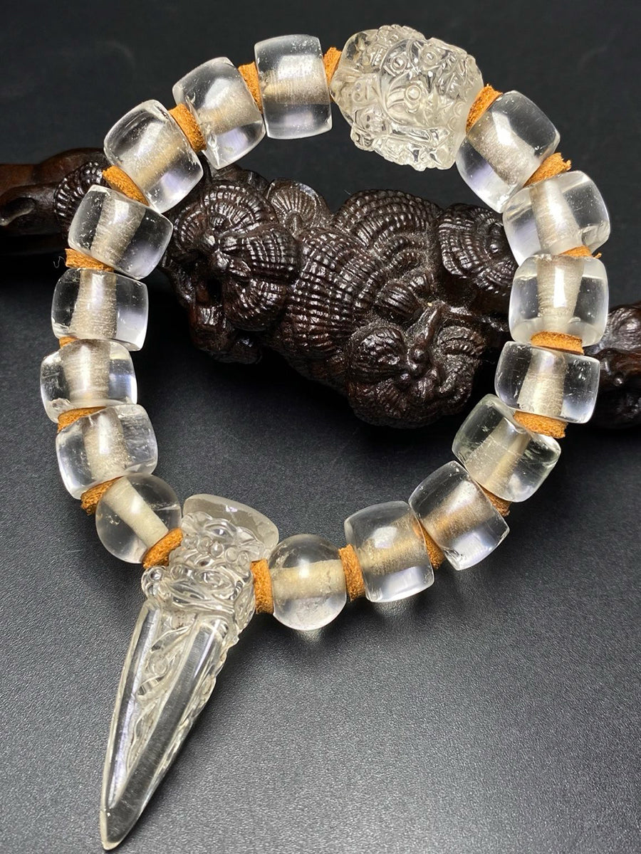 EastKarma VAJRA BUDDHIST BEADS WHITE CRYSTAL BRACELET