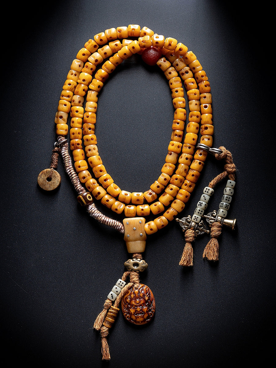 EastKarma CHARNEL GROUND GUARDIAN YAK BONE PRAYER BRACELET