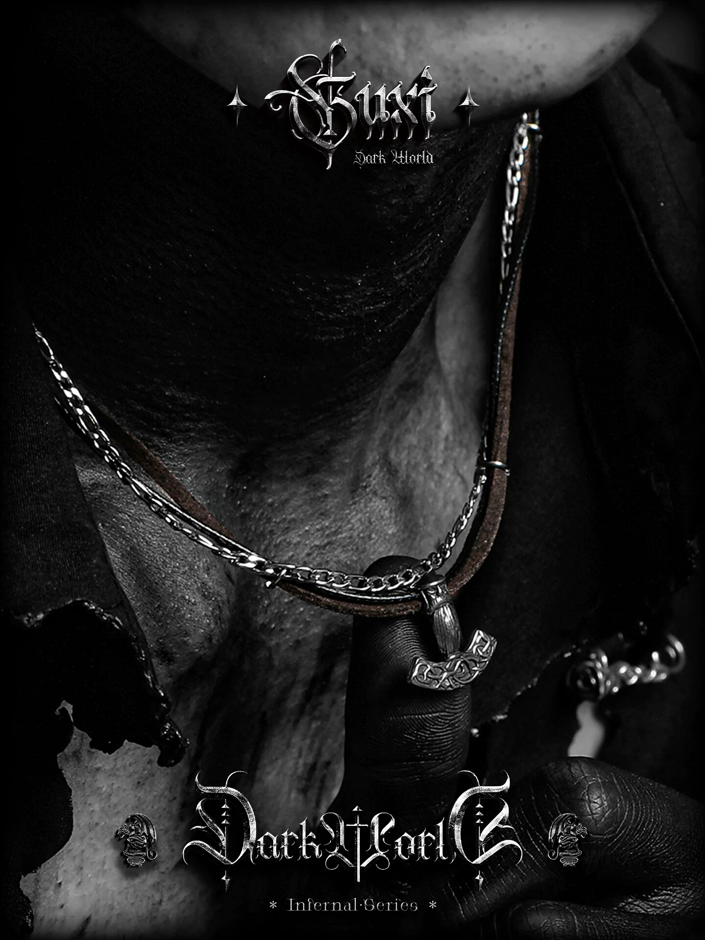 GUXI【毁灭】复古高级感皮绳钛钢项链小众设计感毛衣链男生颈饰品