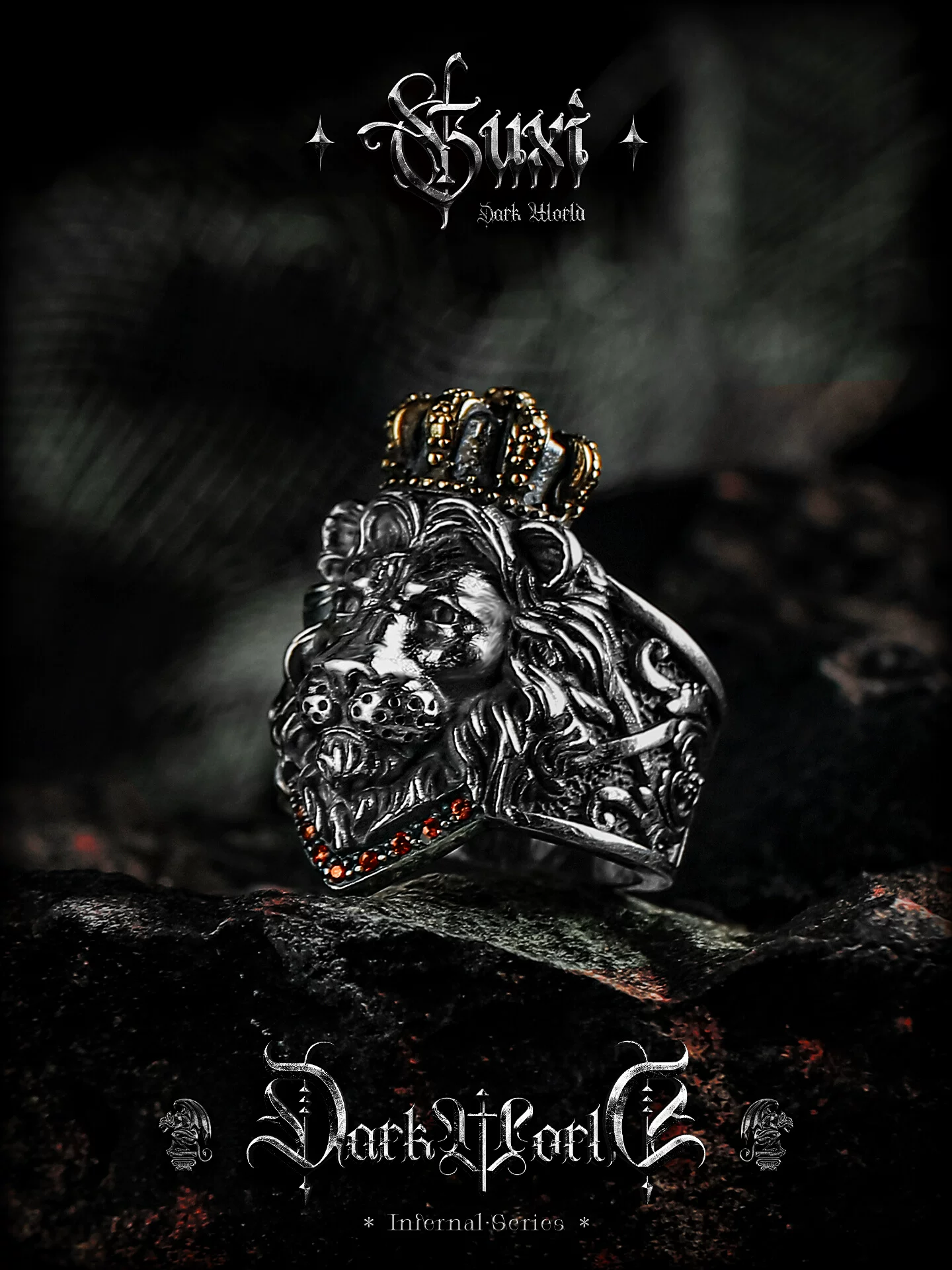 GUXI【霸影】小众暗黑925银戒指男士狮王指环高级感复古手工银饰