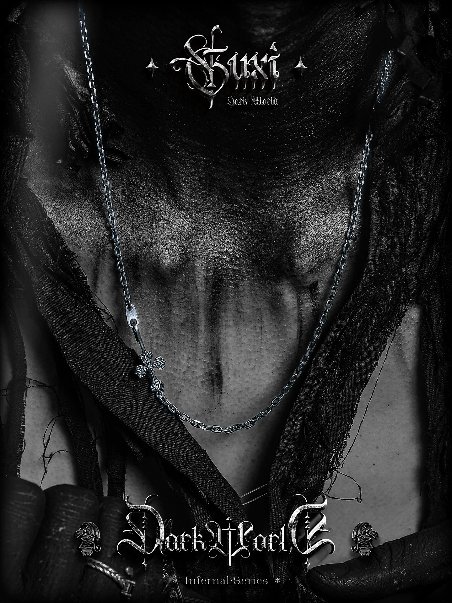 GUXI【孤妄】暗黑风复古十字架925银项链男高级感小众送男友礼物