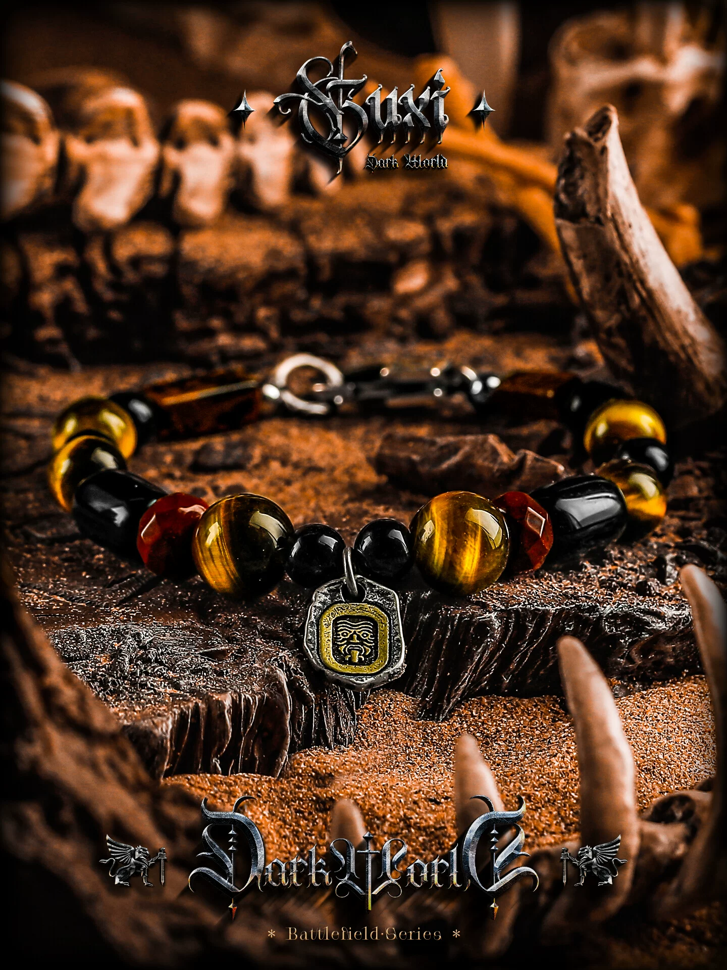 GUXI【孤火】黑曜石手链男虎眼石手串珠扎基拉姆复古小众设计饰品