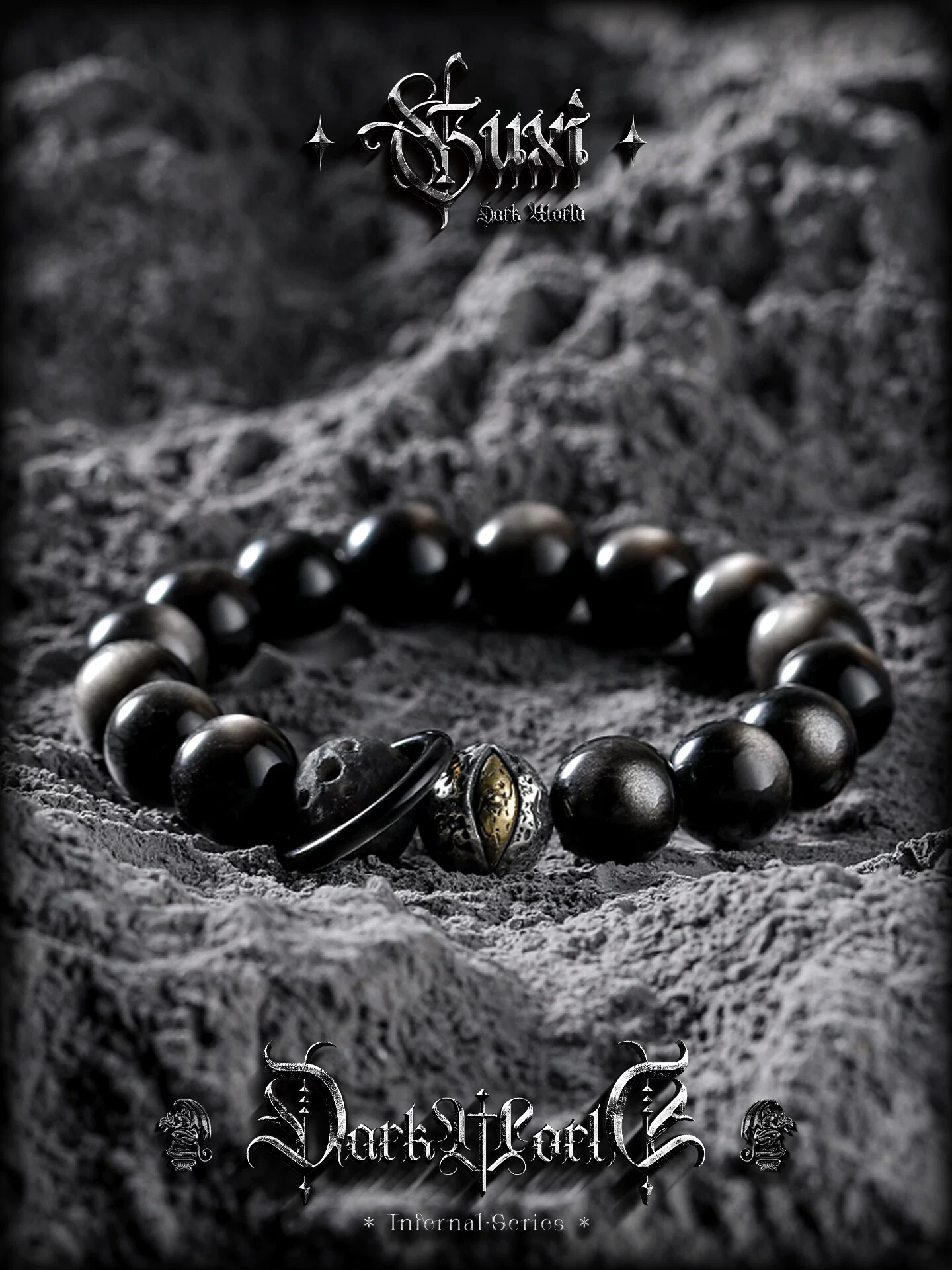 GUXI【黑洞】暗黑风银黑曜石手链男高级感复古手串送男友生日礼物