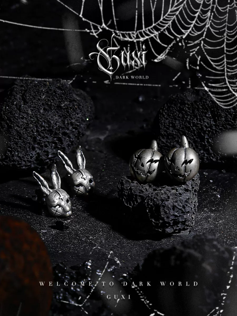 GUXI【万圣节】小众设计感925银耳钉男士单只嘻哈潮养耳洞耳饰女