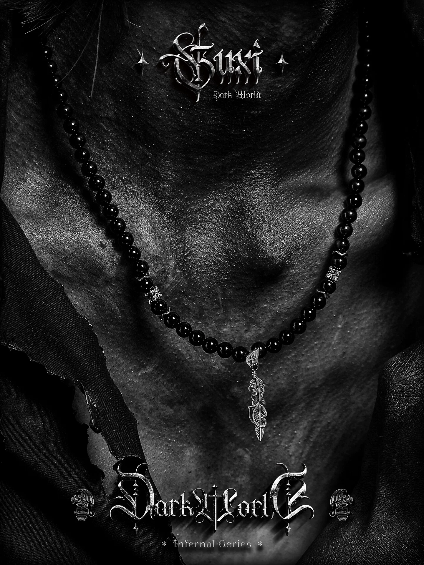 GUXI【暮羽】暗黑风复古黑曜石项链男高级感小众毛衣链送男友礼物