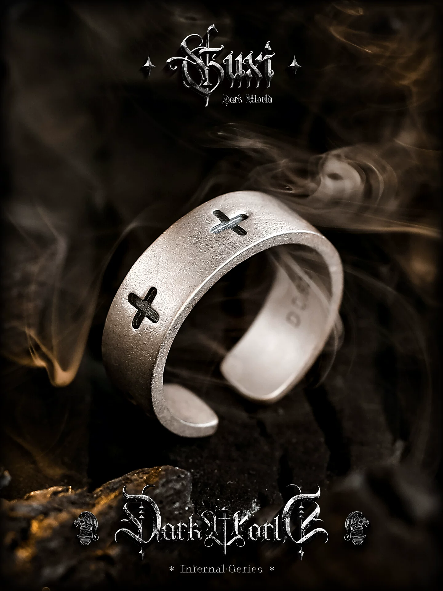 GUXI【暮光】复古十字架925银戒指男生简约指环食指小众设计饰品