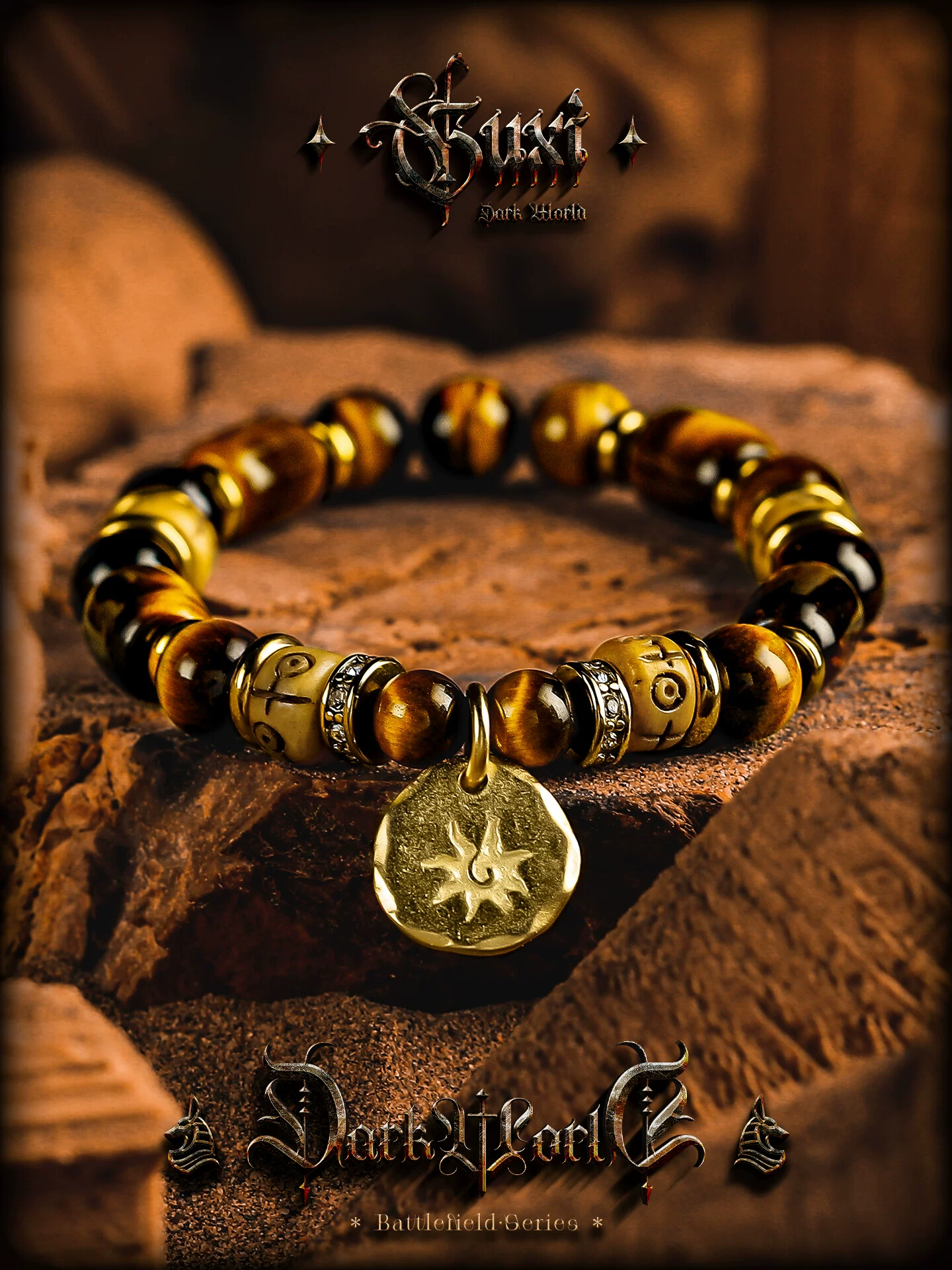 GUXI【光炙】天然虎眼石手链男高级感复古手串珠小众生日礼物个性