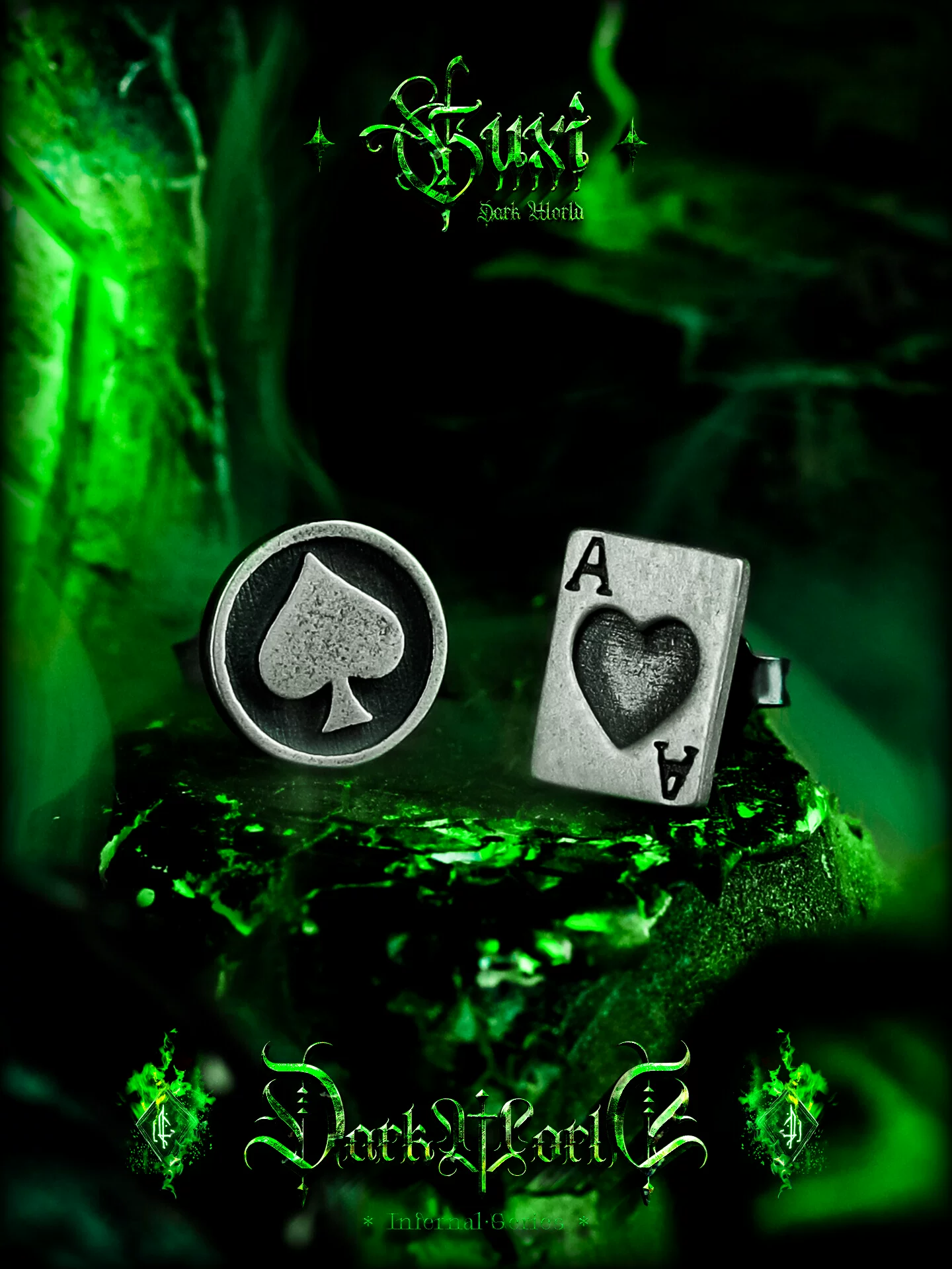 GUXI【扑克牌】暗黑风原创复古小众925银耳钉男高级感情侣耳饰女