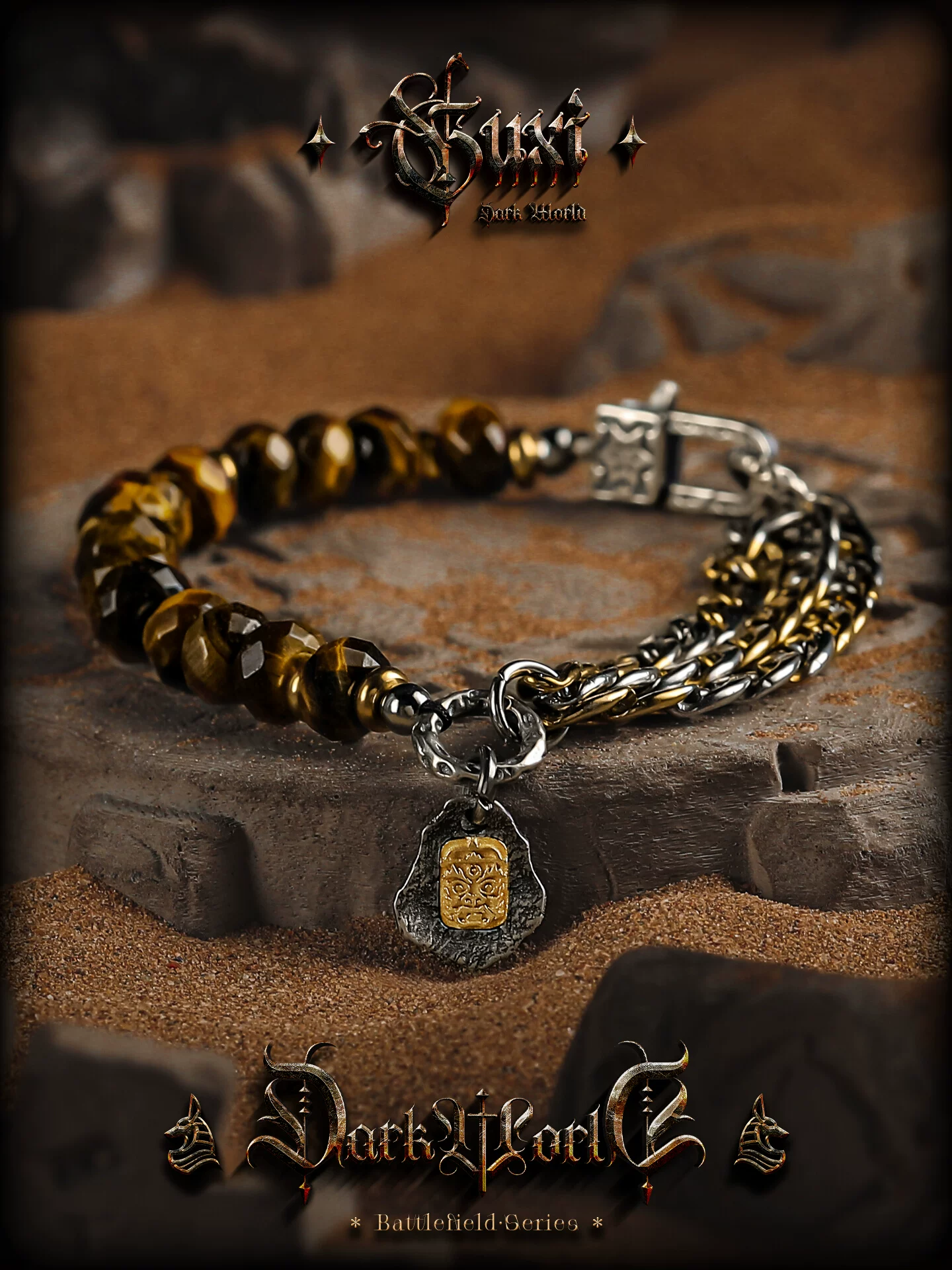 GUXI【猎辉】复古虎眼石手链男高级感珠子手串民族风小众饰品百搭