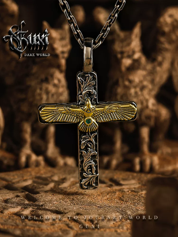 GUXI【雄鹰】复古十字架吊坠男925银项链高级感小众饰品送男友潮