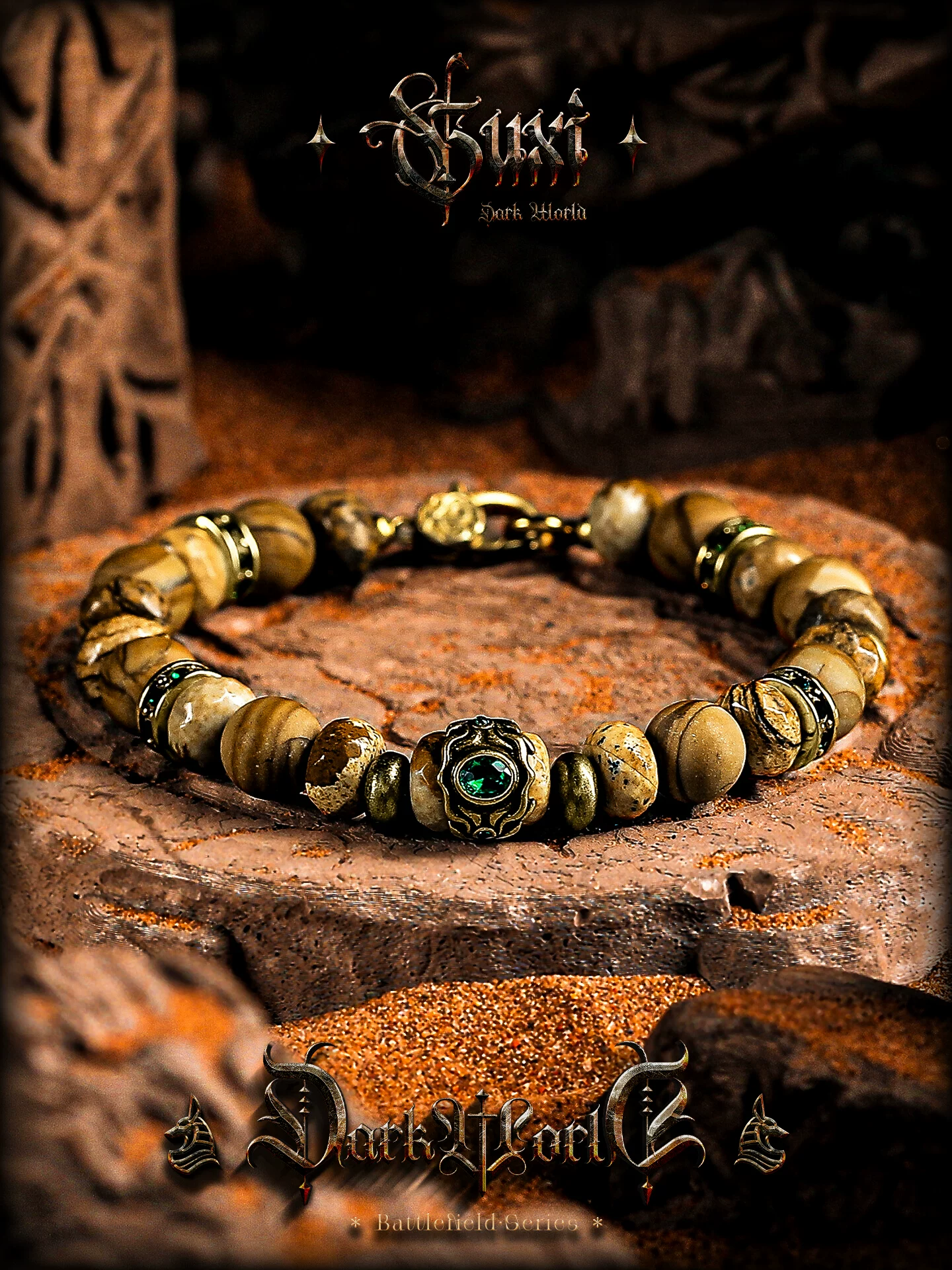 GUXI【黎明之辉】原创设计图画石手链男生木纹石手串珠子复古小众