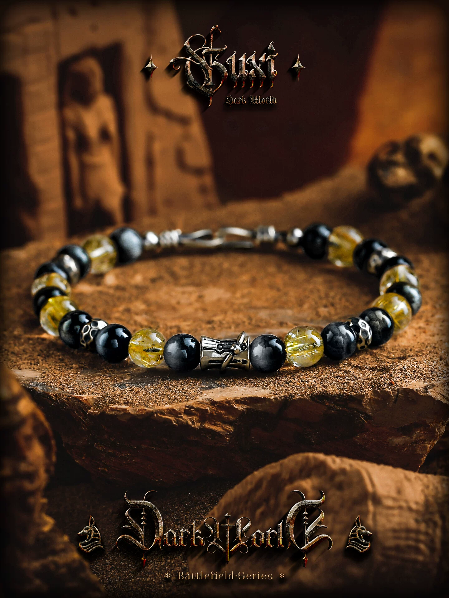 GUXI【幽光】小众金发晶手链男高级感鹰眼石珠子手串轻奢简约饰品