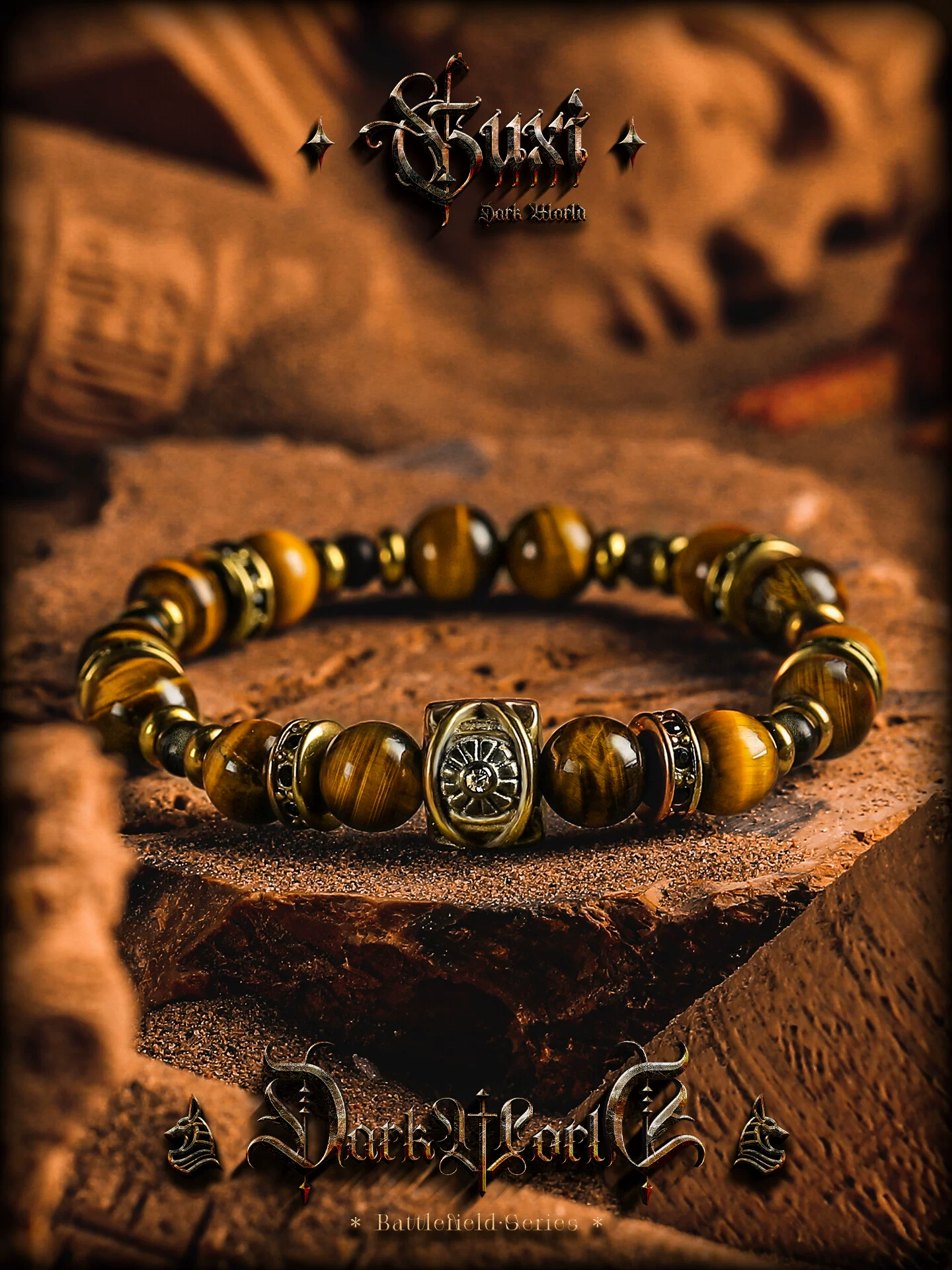 GUXI【光迹】天然闪电纹虎眼石手链男士金黑曜石手串小众生日礼物