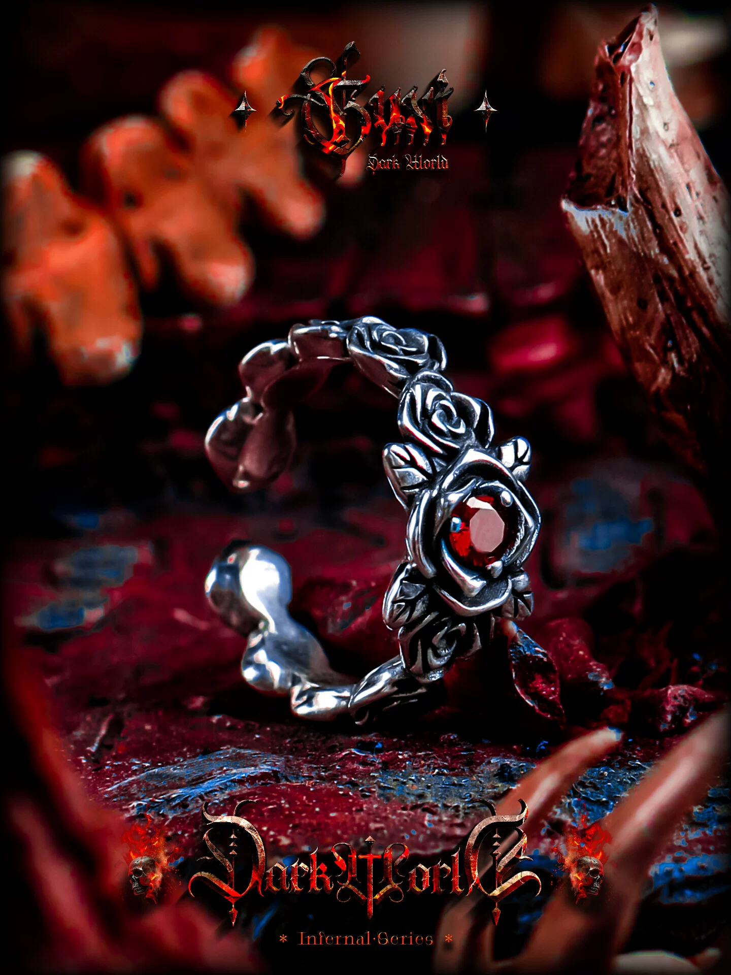 GUXI【凋零】暗黑风复古玫瑰银戒指男高级感小众开口指环个性礼物