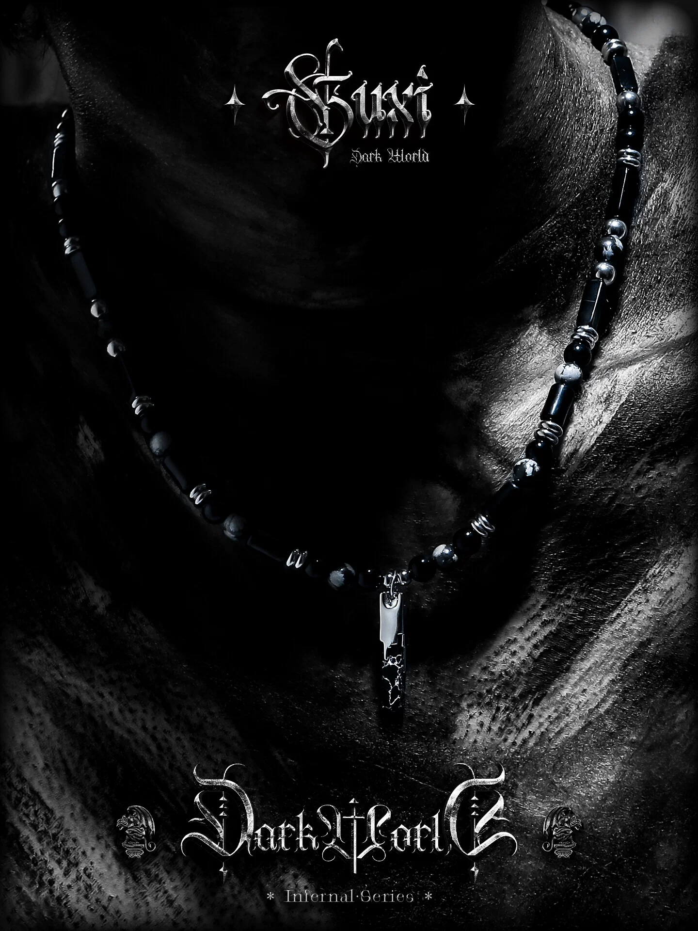 GUXI【冥渊】暗黑雪花黑曜石串珠项链男玛瑙小众设计个性饰品礼物