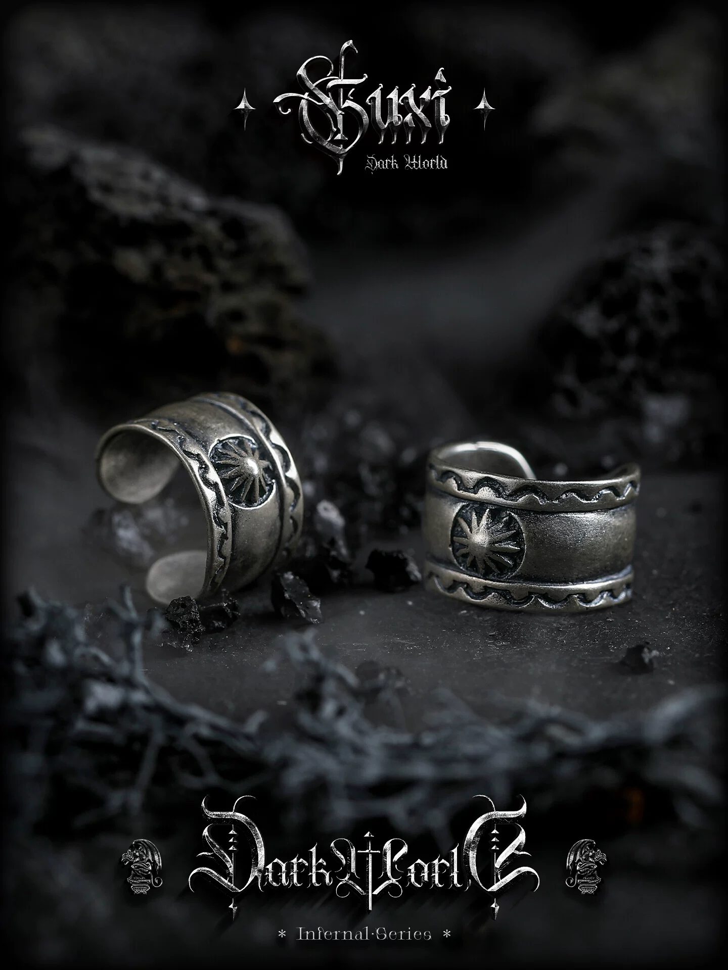 GUXI【追光】暗黑风复古小众925银耳骨夹男无耳洞耳钉高级感饰品