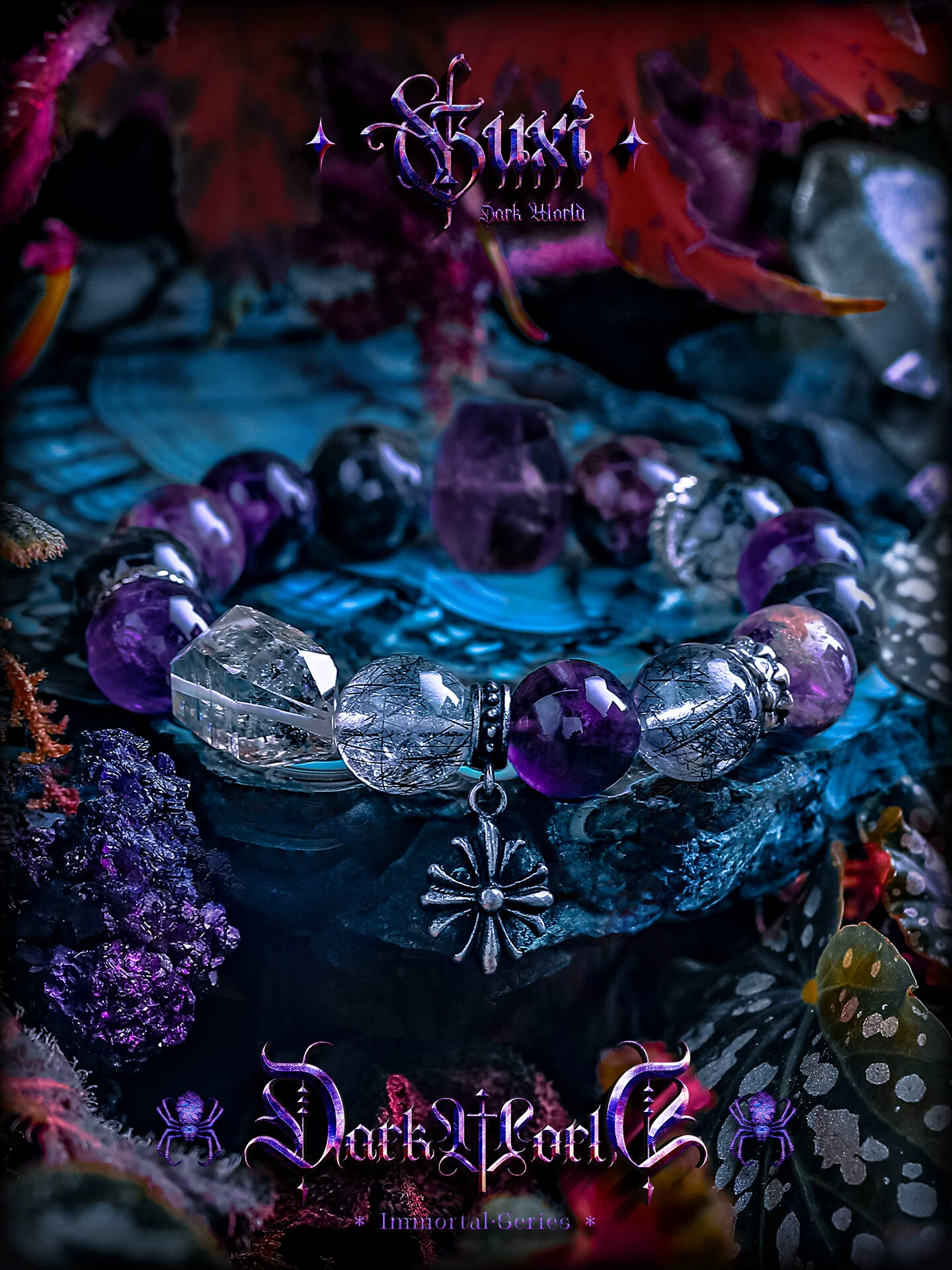 GUXI【魔窟】紫水晶手链男高级感复古黑发晶手串珠送男友生日礼物