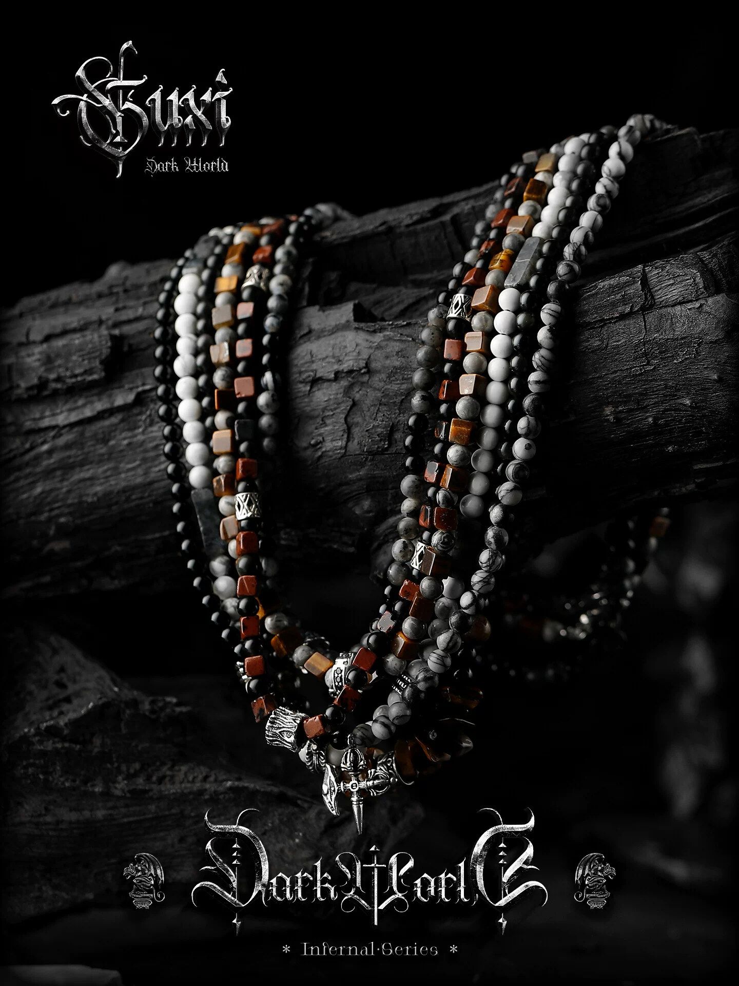 GUXI【猎奇】虎眼石彩色串珠项链男高级感 简约黑曜石毛衣链复古