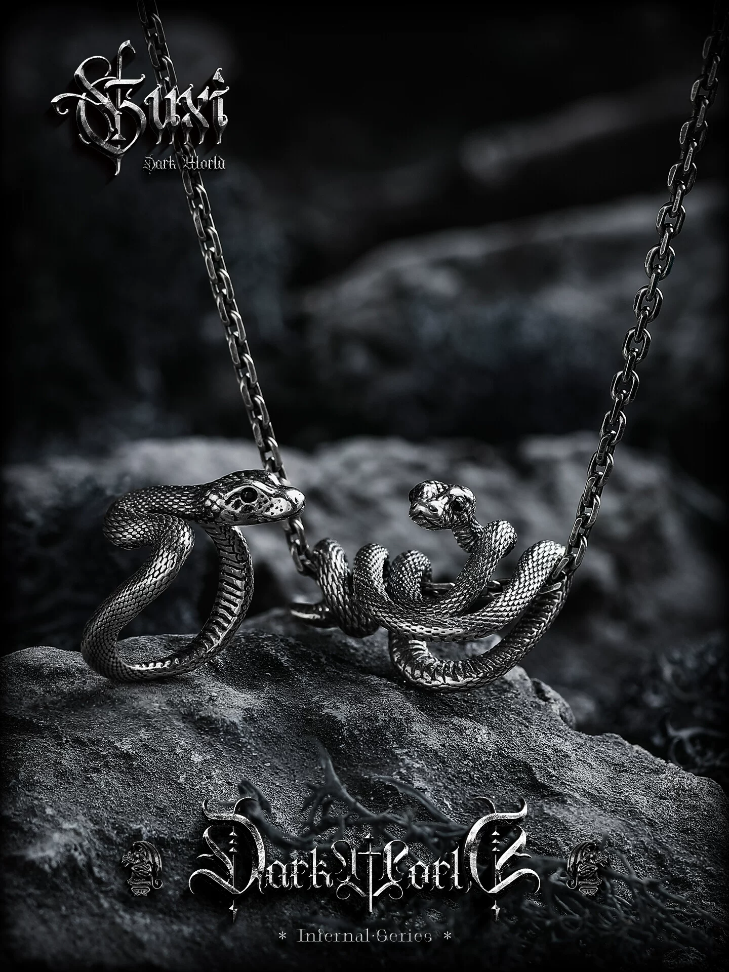 GUXI【蛇神之噬】复古s925银吊坠男高级感小众毛衣项链送男友礼物