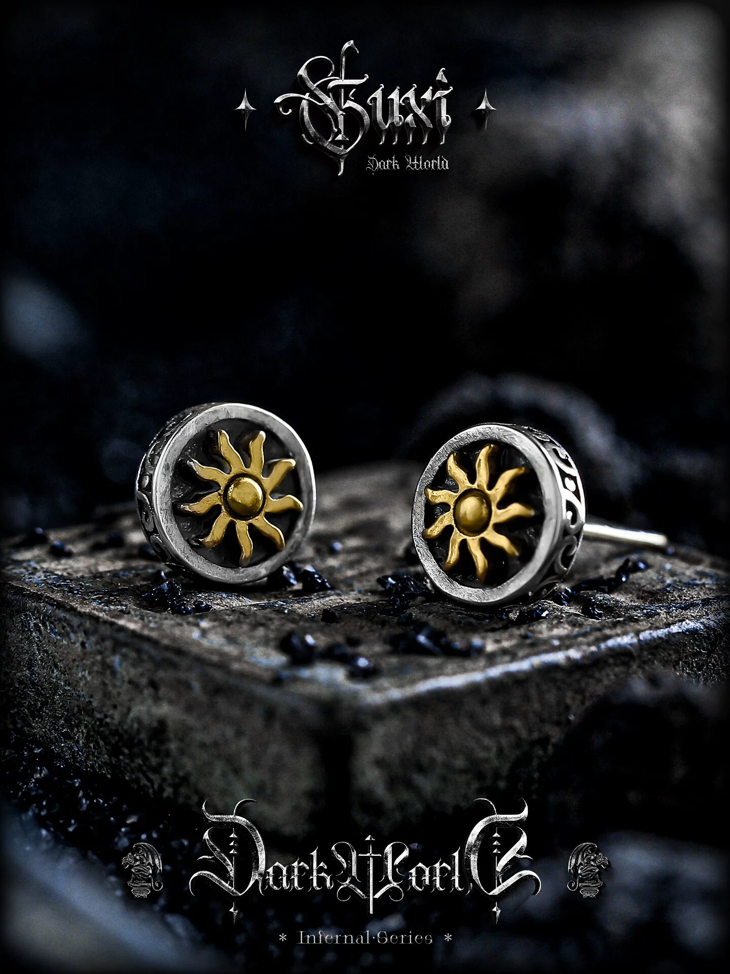 GUXI【曜灵】复古925银耳钉男高级感单只养耳洞太阳耳饰小众饰品