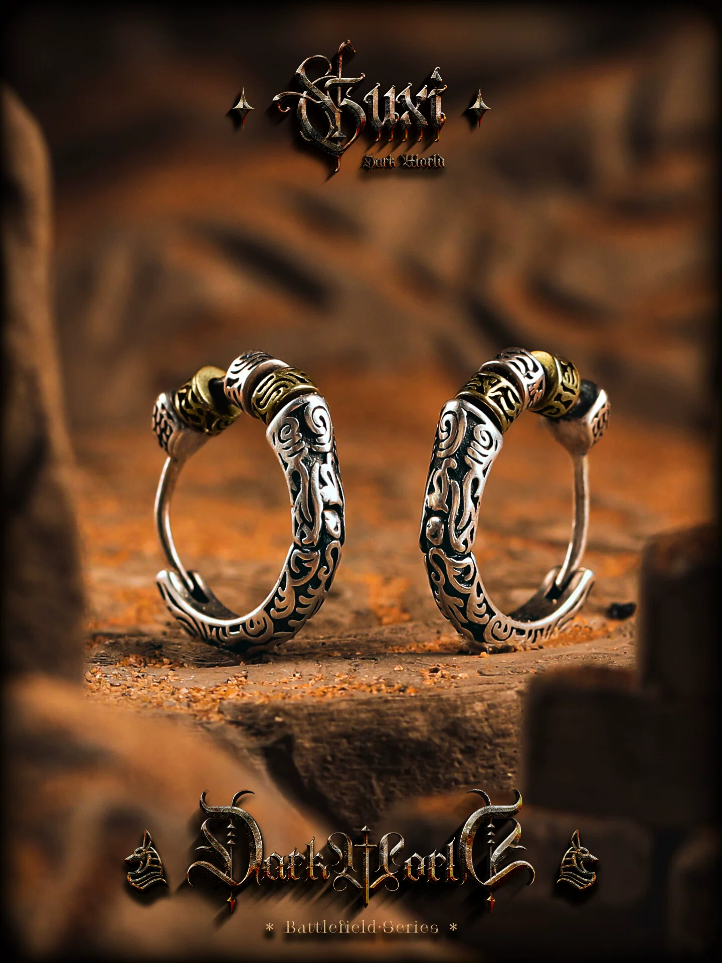 GUXI【遗梦】复古925银耳环男唐草纹耳钉小众耳圈女耳扣生日礼物