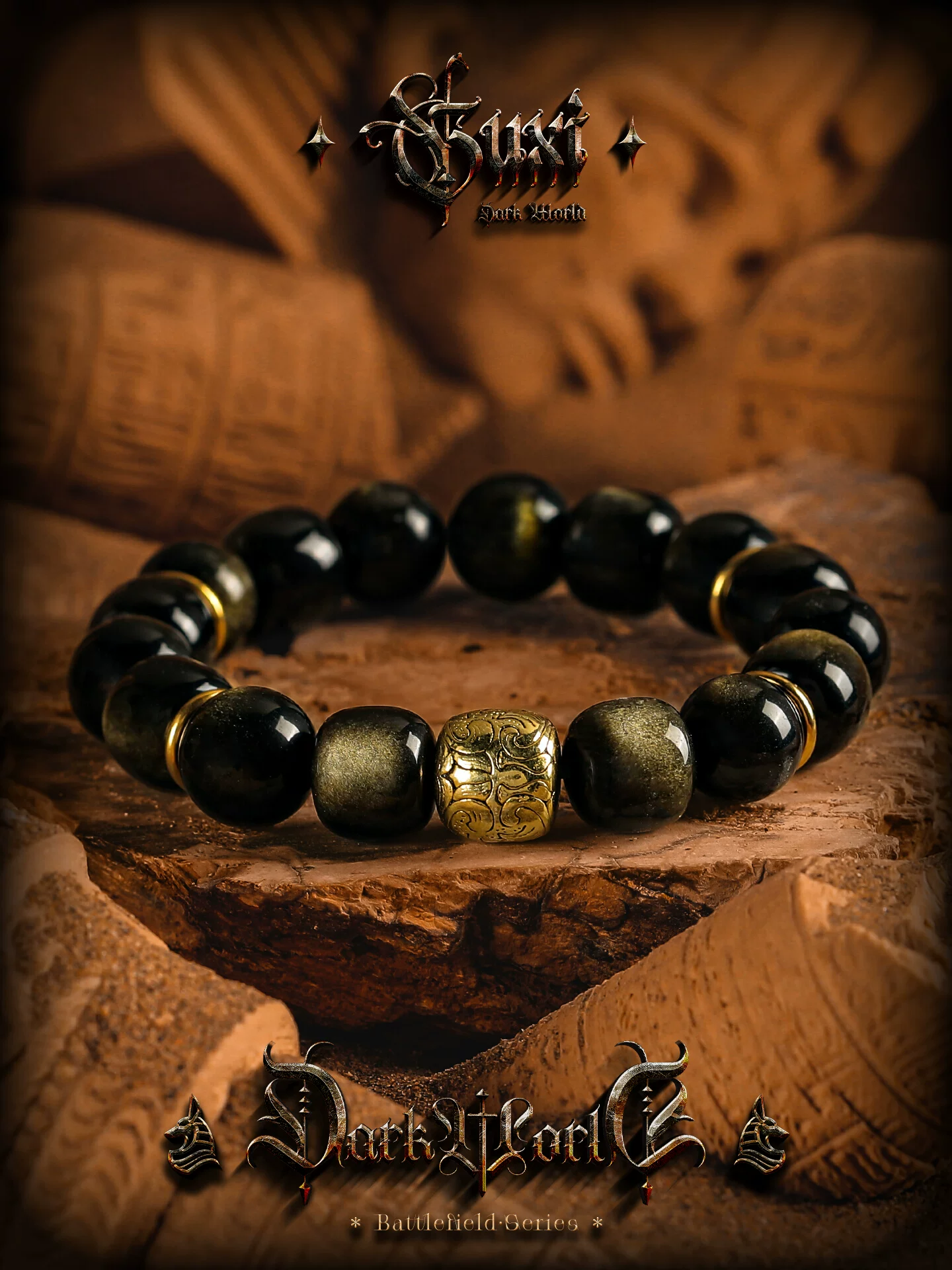 GUXI【溯影】小众设计金黑曜石手链男老型桶珠手串高级感简约百搭