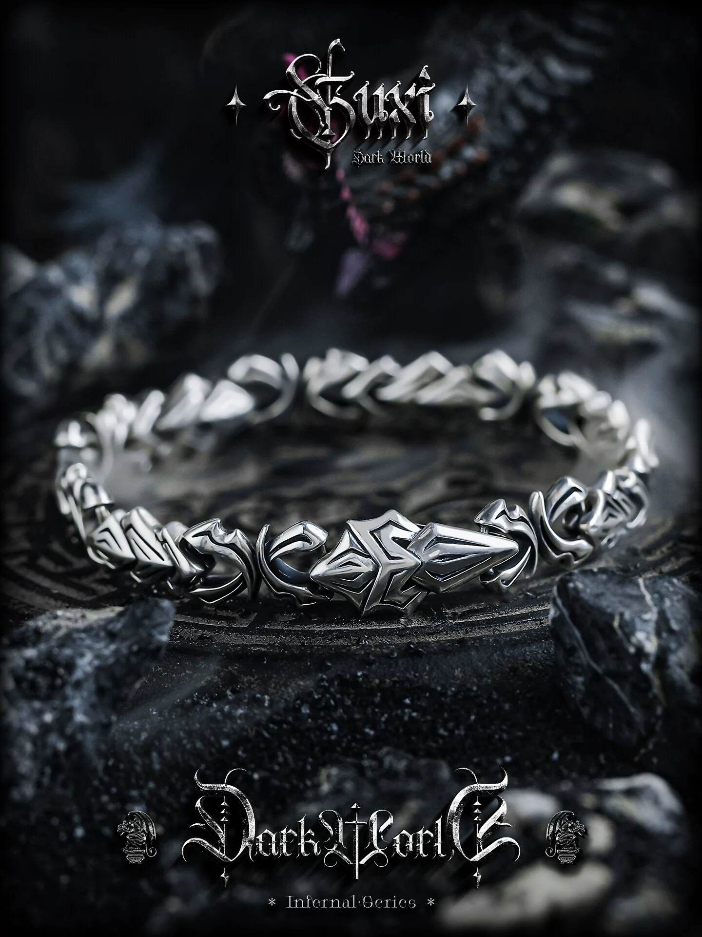 GUXI【炼狱】暗黑风925银手链男高级感小众复古银饰百搭生日礼物