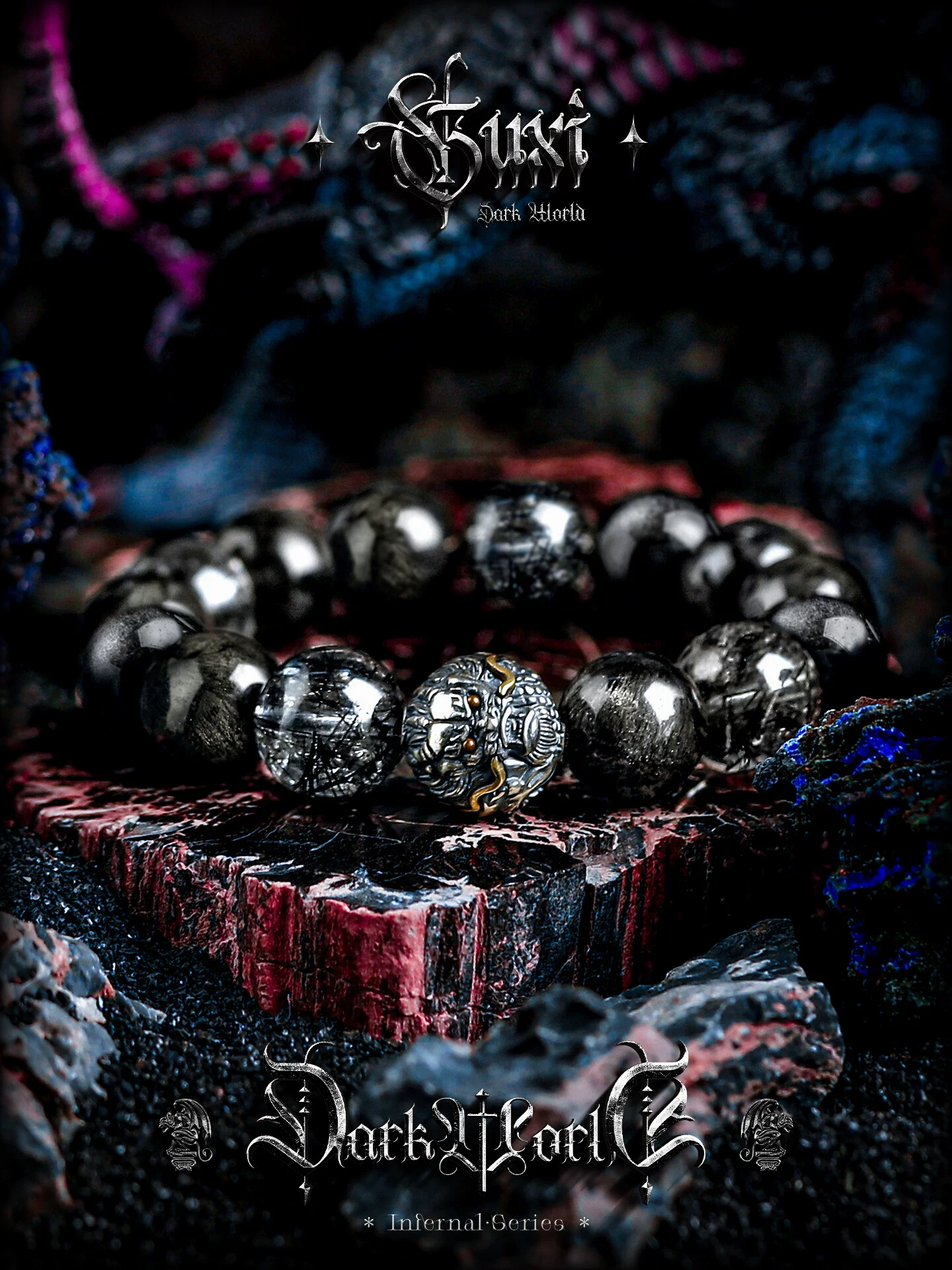 GUXI【魔域】银黑曜石手链男高级感黑发晶手串水晶送男友生日礼物