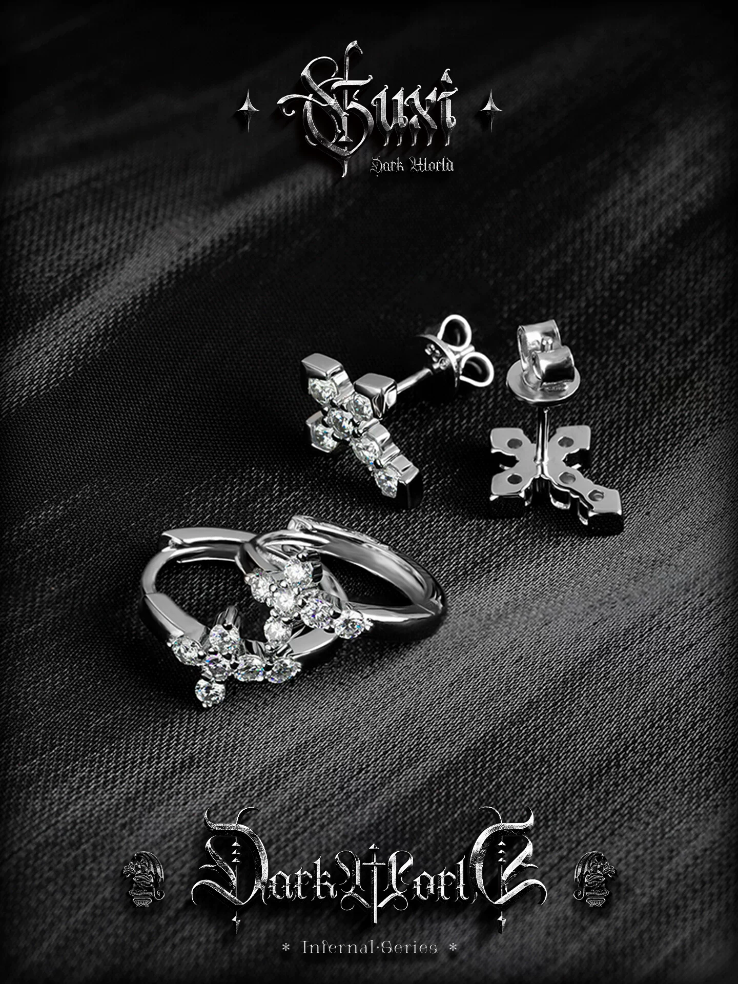 GUXI【逐光】镶钻十字架925银耳环D色莫桑石耳钉男女高级感耳饰